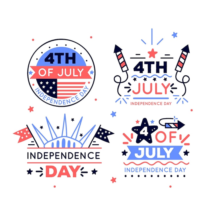 Vettore gratuito disegnato a mano 4 luglio - badge giorno dell'indipendenza
