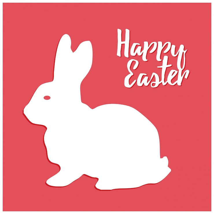 Vettore gratuito disegnato a mano abbozzo colorato di coniglio di pasqua dell'annata di vettore line art illustrazione su sfondo rosso