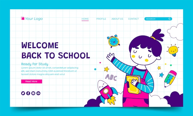 Disegnato a mano al modello della pagina di destinazione della scuola