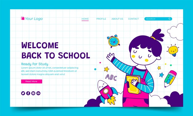 Disegnato a mano al modello della pagina di destinazione della scuola