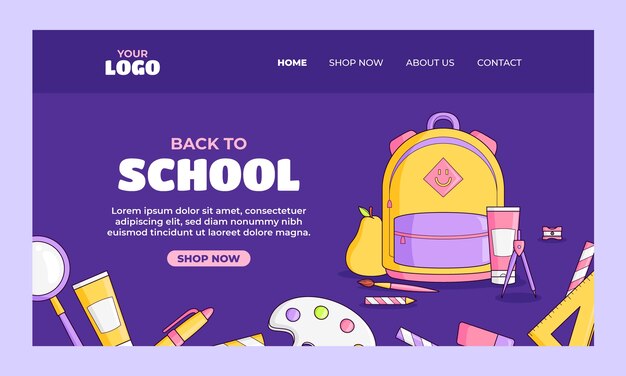 Disegnato a mano al modello della pagina di destinazione della scuola