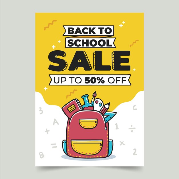 Disegnato a mano al modello di poster verticale di vendita della scuola