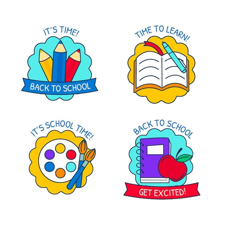 Vettore gratuito disegnato a mano alla collezione di etichette scolastiche
