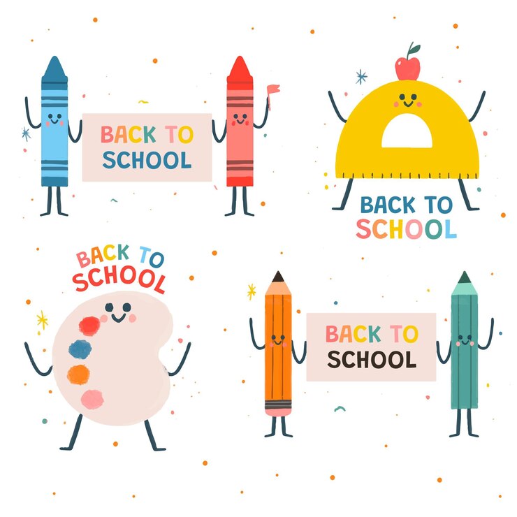 Vettore gratuito disegnato a mano alla collezione di etichette scolastiche
