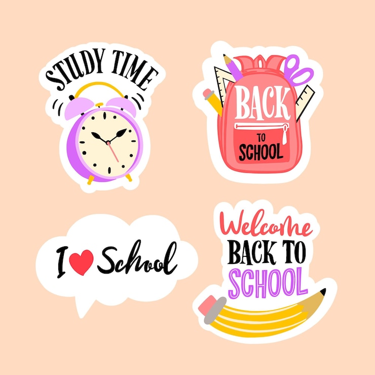 Vettore gratuito disegnato a mano alla collezione di etichette scolastiche