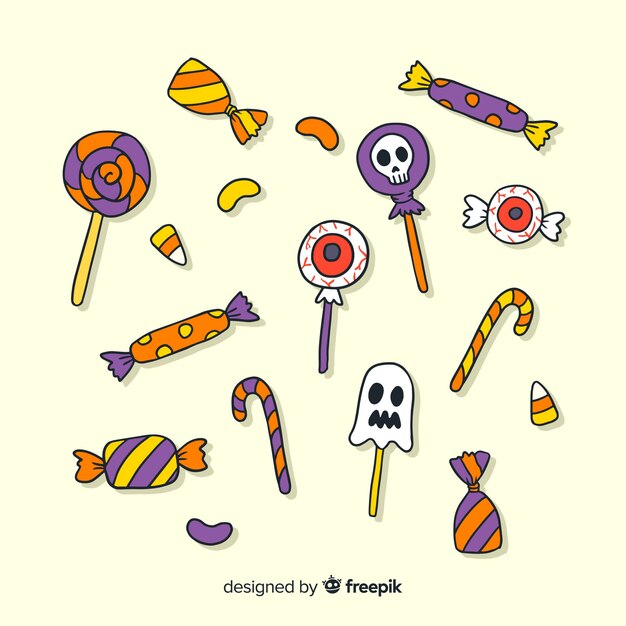 Disegnato a mano bella collezione di caramelle di halloween