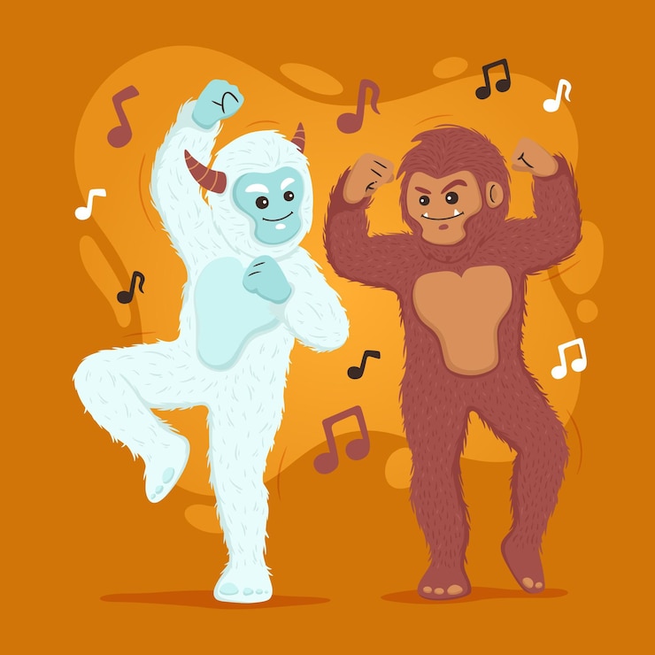 Vettore gratuito disegnato a mano bigfoot sasquatch e yeti abominevole pupazzo di neve illustrazione