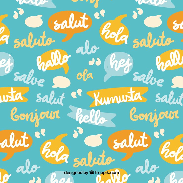 Vettore gratuito disegnato a mano ciao modello in diverse lingue