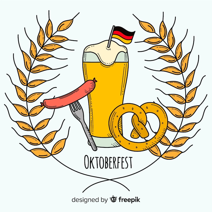 Vettore gratuito disegnato a mano classica composizione più oktoberfest