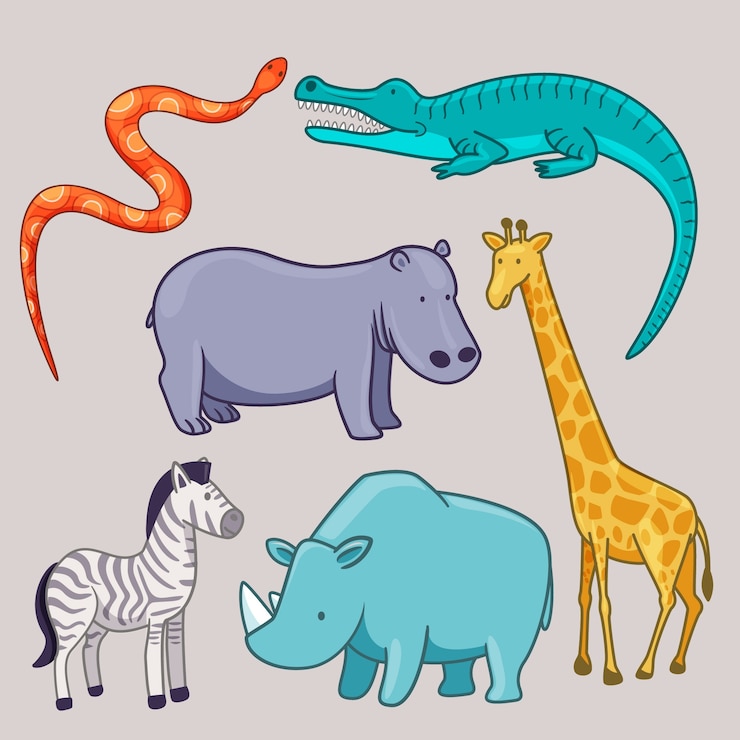 Vettore gratuito disegnato a mano collezione di animali selvatici
