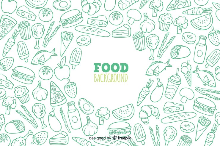 Vettore gratuito disegnato a mano delizioso cibo sfondo