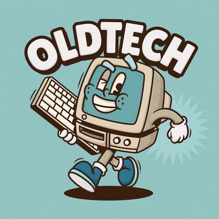 Vettore gratuito disegnato a mano di vettore del fumetto retrò alla moda del computer retrò