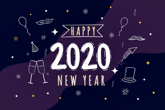 Disegnato a mano felice nuovo anno 2020