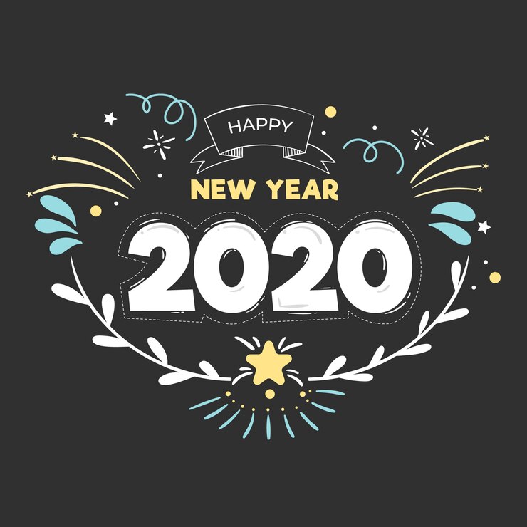 Vettore gratuito disegnato a mano felice nuovo anno 2020
