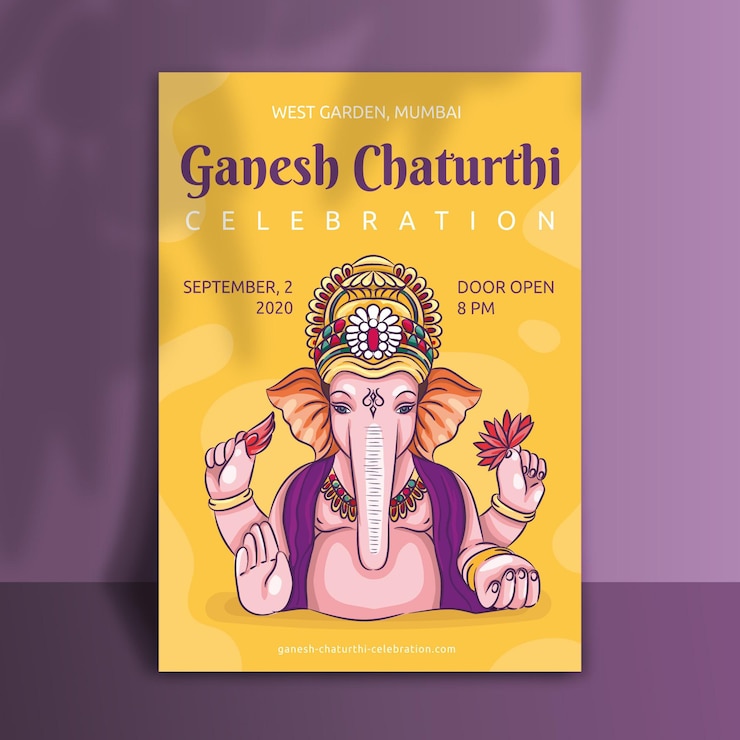 Vettore gratuito disegnato a mano ganesh chaturthi poster