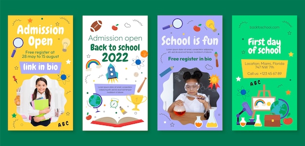 Disegnato a mano indietro alla raccolta di storie di instagram di scuola