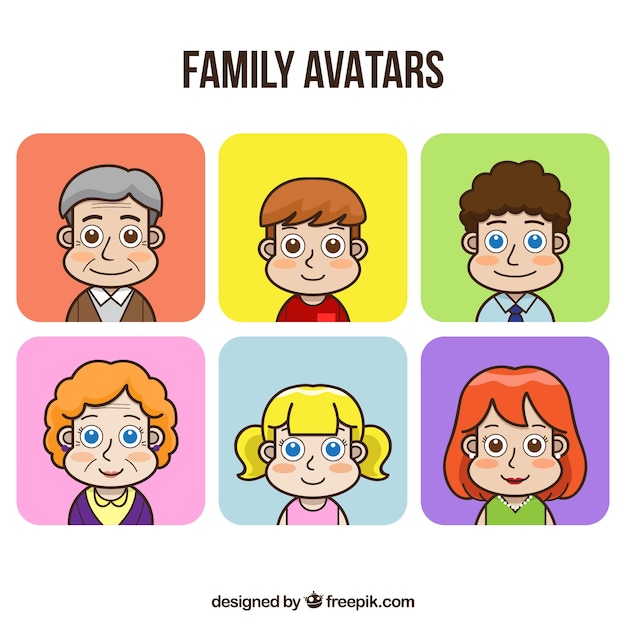 Disegnato a mano insieme di avatar di famiglia