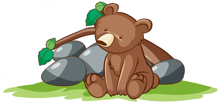 Vettore gratuito disegnato a mano isolato di piccolo orso nel parco