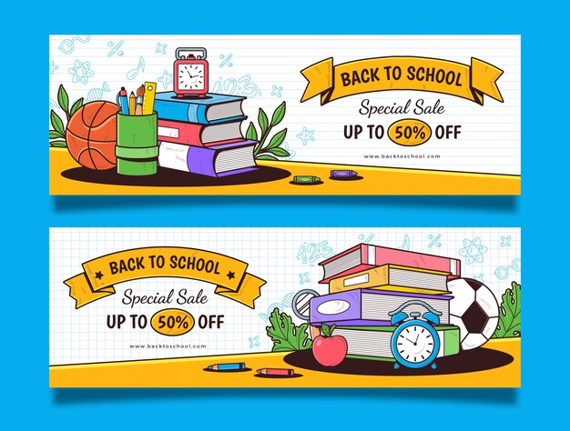 Disegnato a mano per tornare al modello di banner scolastico