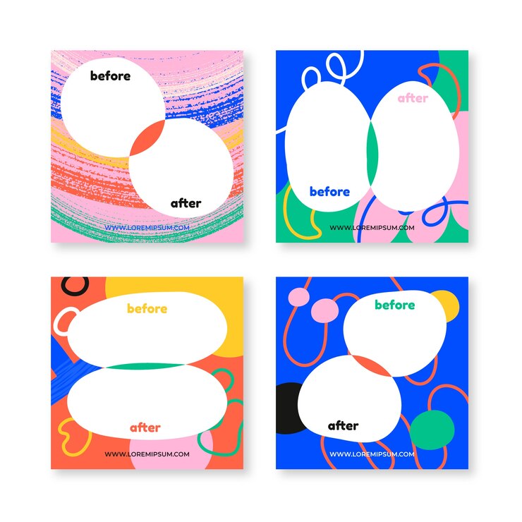 Vettore gratuito disegnato a mano prima e dopo la raccolta di post ig