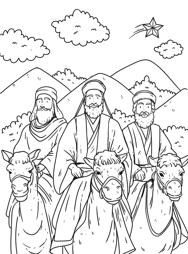 Vettore gratuito disegnato a mano reyes magos colorazione pagina illustrazione
