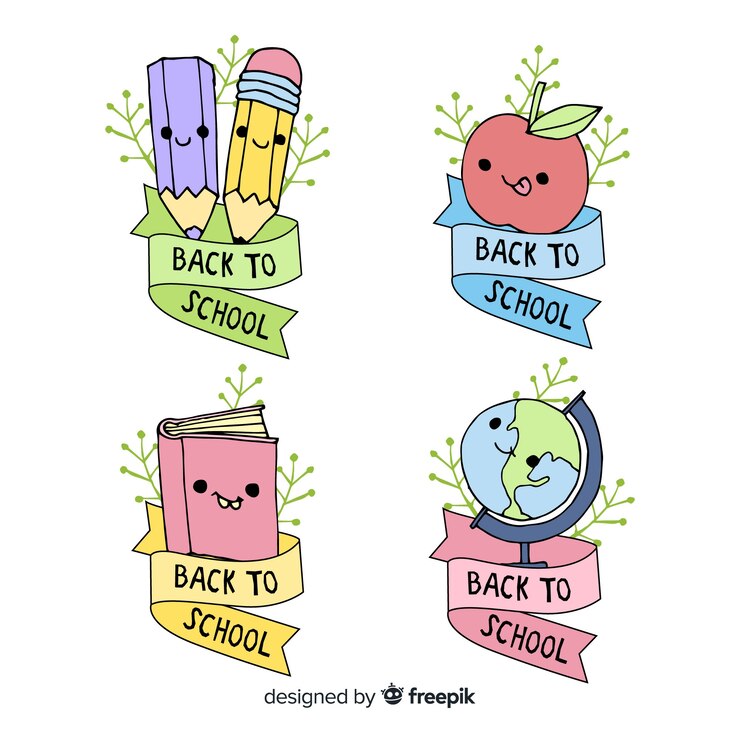 Vettore gratuito disegnato a mano torna alla collezione di badge scuola