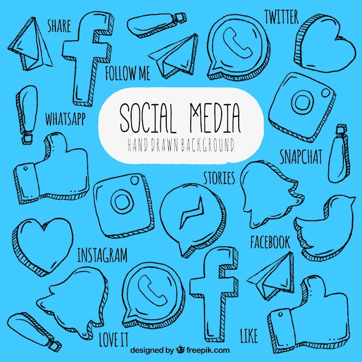 Vettore gratuito disegnato collezione social network mano