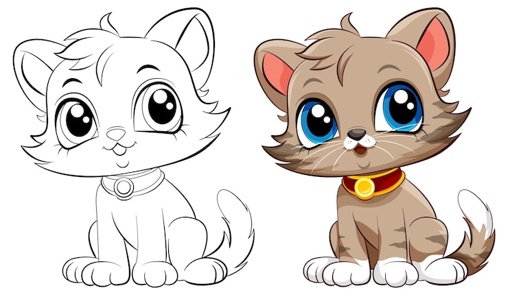 Vettore gratuito disegni da colorare pagina muta di gatto carino
