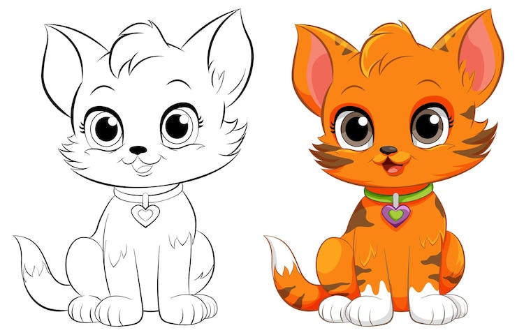 Vettore gratuito disegni da colorare pagina muta di gatto carino
