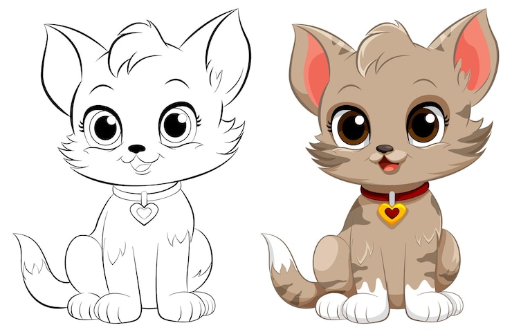 Vettore gratuito disegni da colorare pagina muta di gatto carino