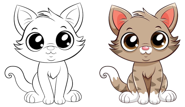 Vettore gratuito disegni da colorare pagina muta di gatto carino