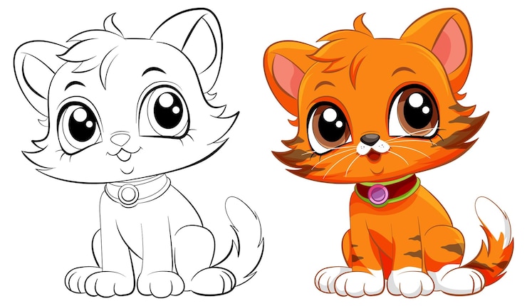 Vettore gratuito disegni da colorare pagina muta di gatto carino