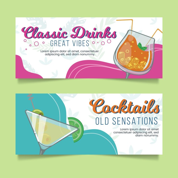 Vettore gratuito disegni di banner di cocktail tropicali