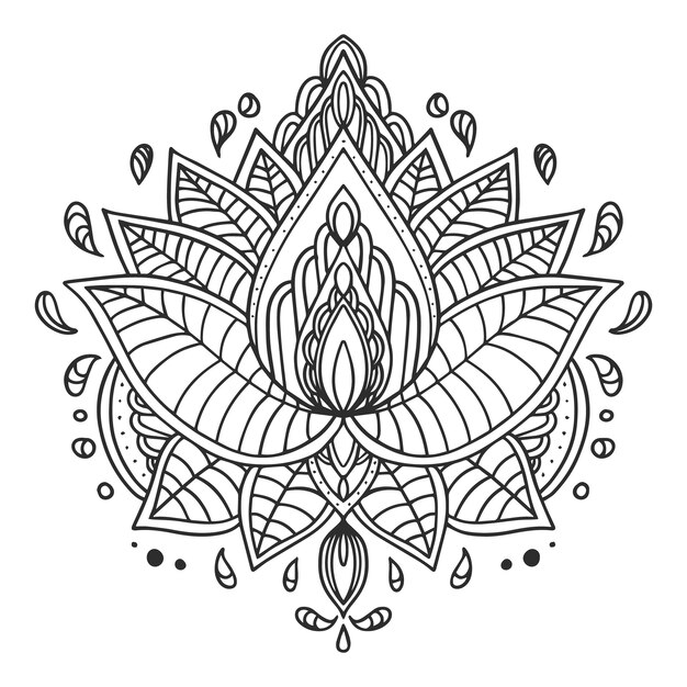 Disegno a mano di un mandala e di un fiore di loto