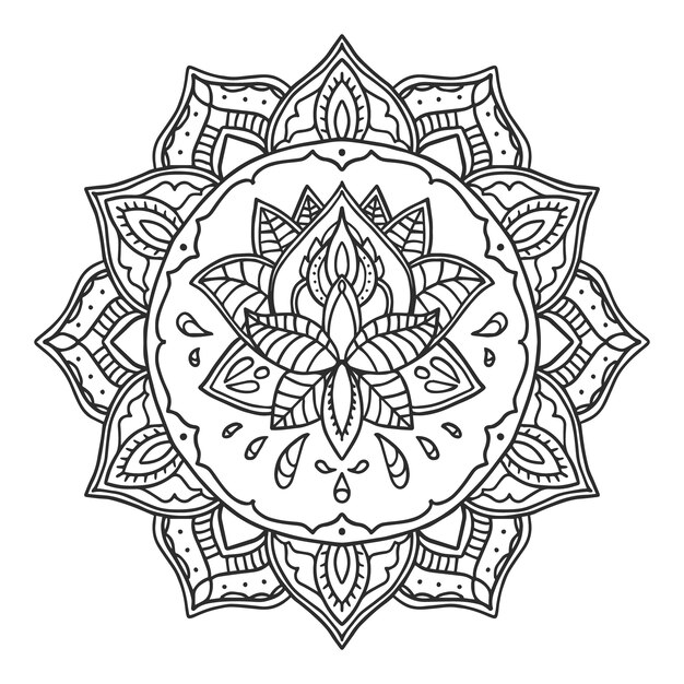 Disegno a mano di un mandala e di un fiore di loto