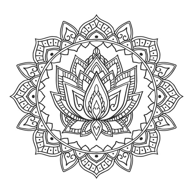 Disegno a mano di un mandala e di un fiore di loto