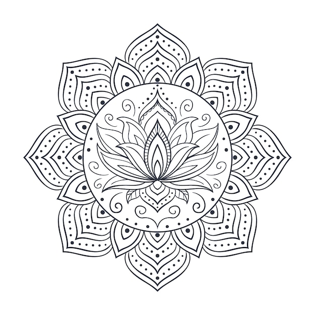 Disegno a mano di un mandala e di un fiore di loto