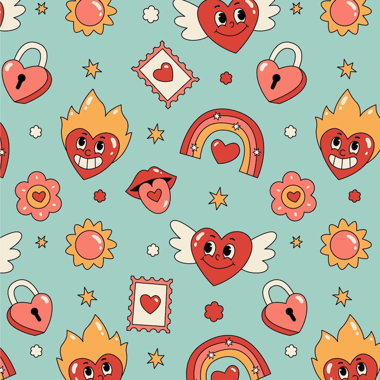 Vettore gratuito disegno a mano di un modello d'amore groovy