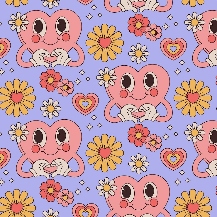 Vettore gratuito disegno a mano di un modello d'amore groovy
