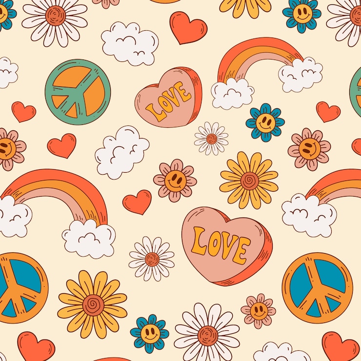 Vettore gratuito disegno a mano di un modello d'amore groovy