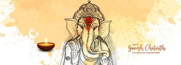 Disegno a mano disegno lord ganesh chaturthi bellissimo banner per le vacanze