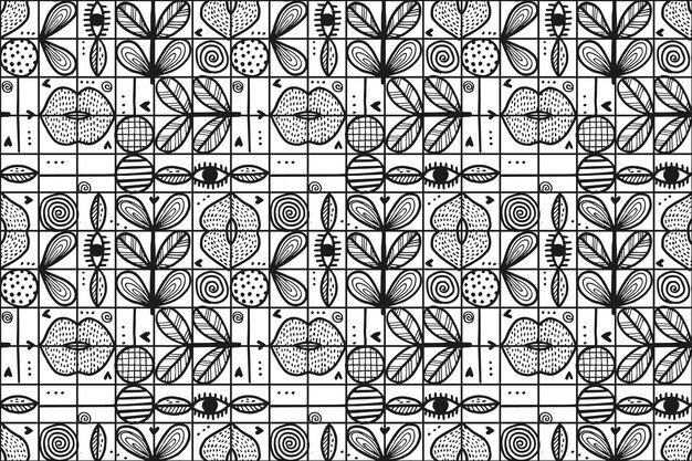 Disegno a mosaico geometrico monocromatico disegnato a mano
