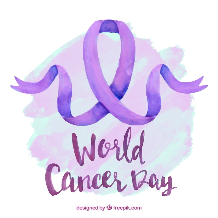Vettore gratuito disegno ad acquerello per la giornata mondiale del cancro con nastro viola