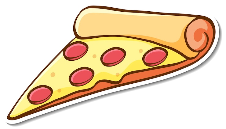 Vettore gratuito disegno adesivo fast food con un pezzo di pizza isolato