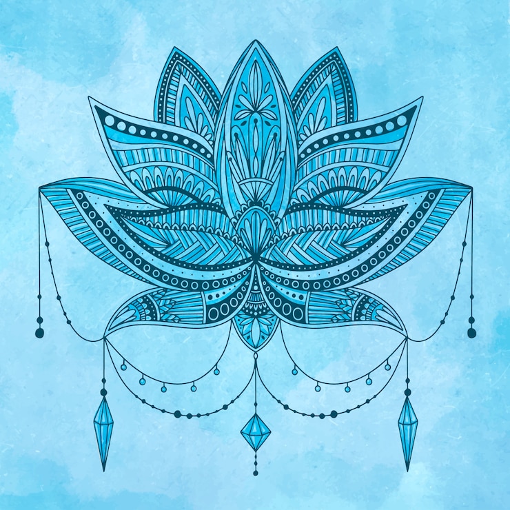Vettore gratuito disegno del fiore di loto della mandala dell'acquerello