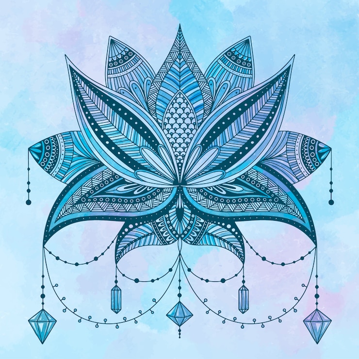 Vettore gratuito disegno del fiore di loto della mandala dell'acquerello