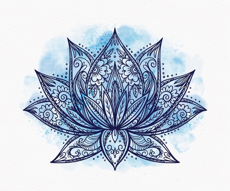 Vettore gratuito disegno del fiore di loto della mandala dell'acquerello