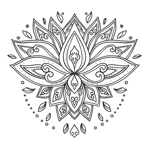 Disegno del fiore di loto mandala disegnato a mano