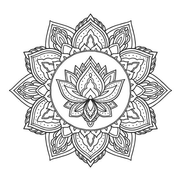 Disegno del fiore di loto mandala disegnato a mano