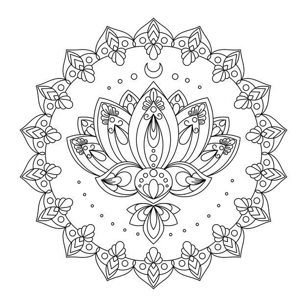 Disegno del fiore di loto mandala disegnato a mano